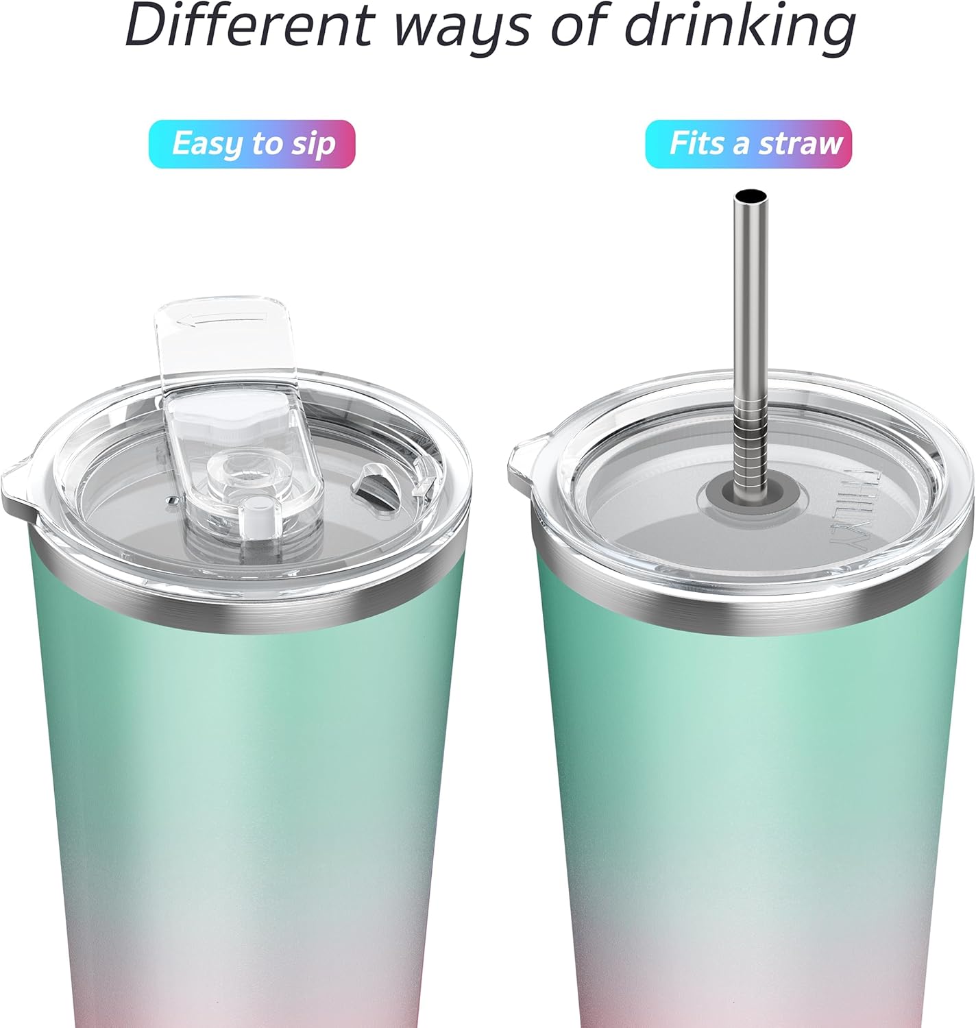 THILY Stainless Steel Vacuum Insulated Tumbler Travel Mug 26 oz Coffee Cup with 2 Lids and Straws, Splash Proof, Keep Ice Drinks Cold, Candy Pink