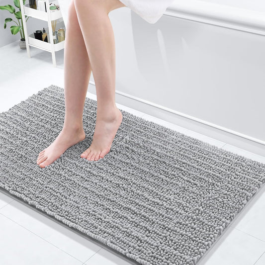 Arotive Luxury Chenille Bathroom Rug Mat, Extra Soft Thick Absorbent Shaggy Bath Rugs, Non-Slip Machine Wash Dry, Plush Bath Mats for Bathroom, Shower and Tub, 47x24, Light Grey