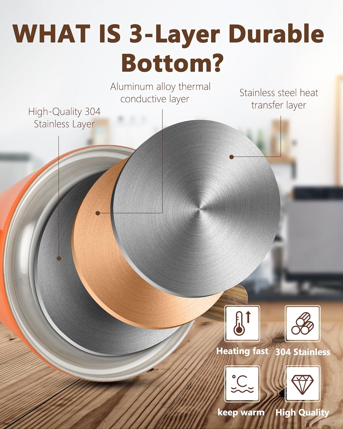 Harriet Gooseneck Kettle with Thermometer for Pour Over Coffee and Tea, 37 fl oz, Stainless Steel, Durable 3-Layer Base, Ideal Spout for Precision Pouring, Compatible with all Stove Tops, Orange