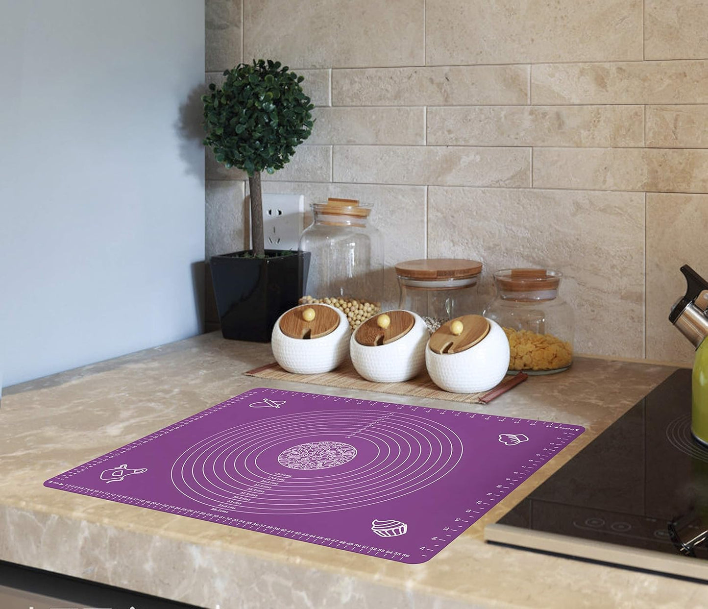 Silicone Baking Mat for Rolling Pastry Dough with Measurements, 25.6 x 17.7 BPA Free Non stick and Non Slip Purple Table Sheet Baking Supplies for Bake Pizza Cake