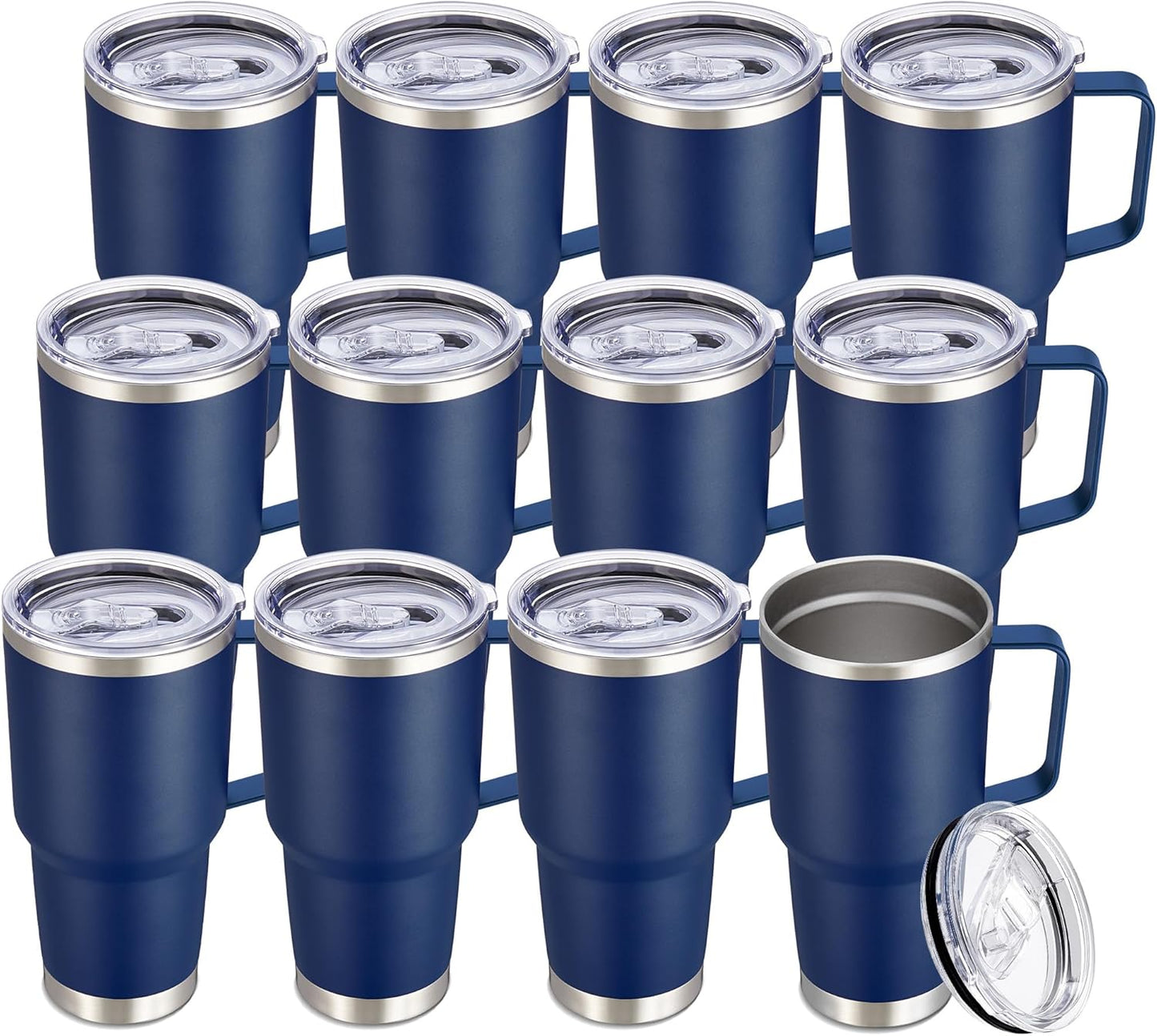 30 oz Tumbler with Handle and Lid, Stainless Steel Tumblers Bulk Double Wall Vacuum Insulated Travel Mug Leak Proof Cup Keep Drinks Cold and Hot Navy, 12 Pack