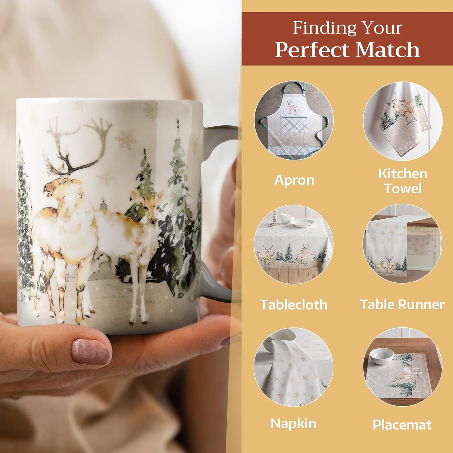 Maison d' Hermine Coffee Mug with Handles Fine Bone China Mugs Pack of One Tea Cups for Hot Beverages Cappuccino Latte Home Office Perfect for Gift (Deer In The Woods - Forest Deer, 12 Ounce)