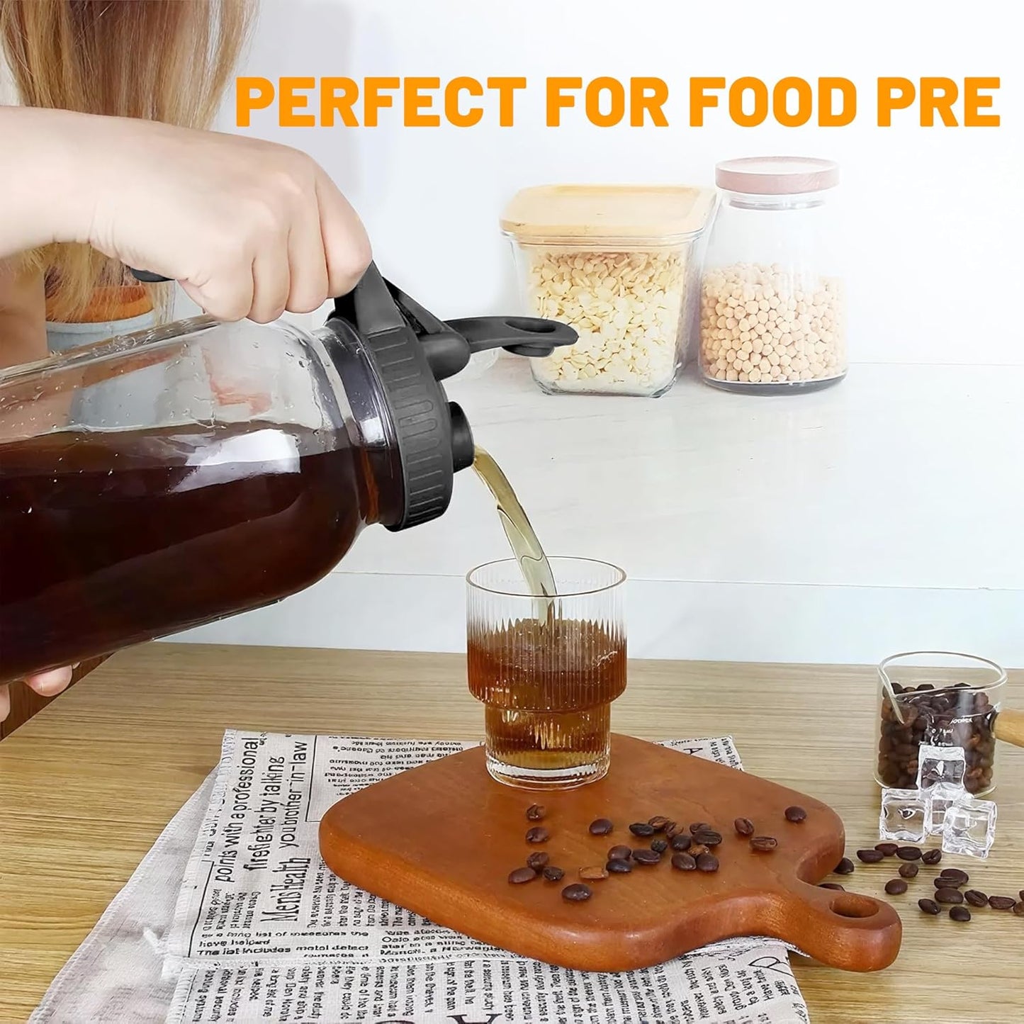 64oz Glass Pitcher with Lid-2 Quart, Leak-Proof Wide Mouth Jar with Pouring Airtight Lid, Heavy Duty Glass Mason Jar Pitcher, Ideal Container for Water, Juice, Milk and Drinks Storage