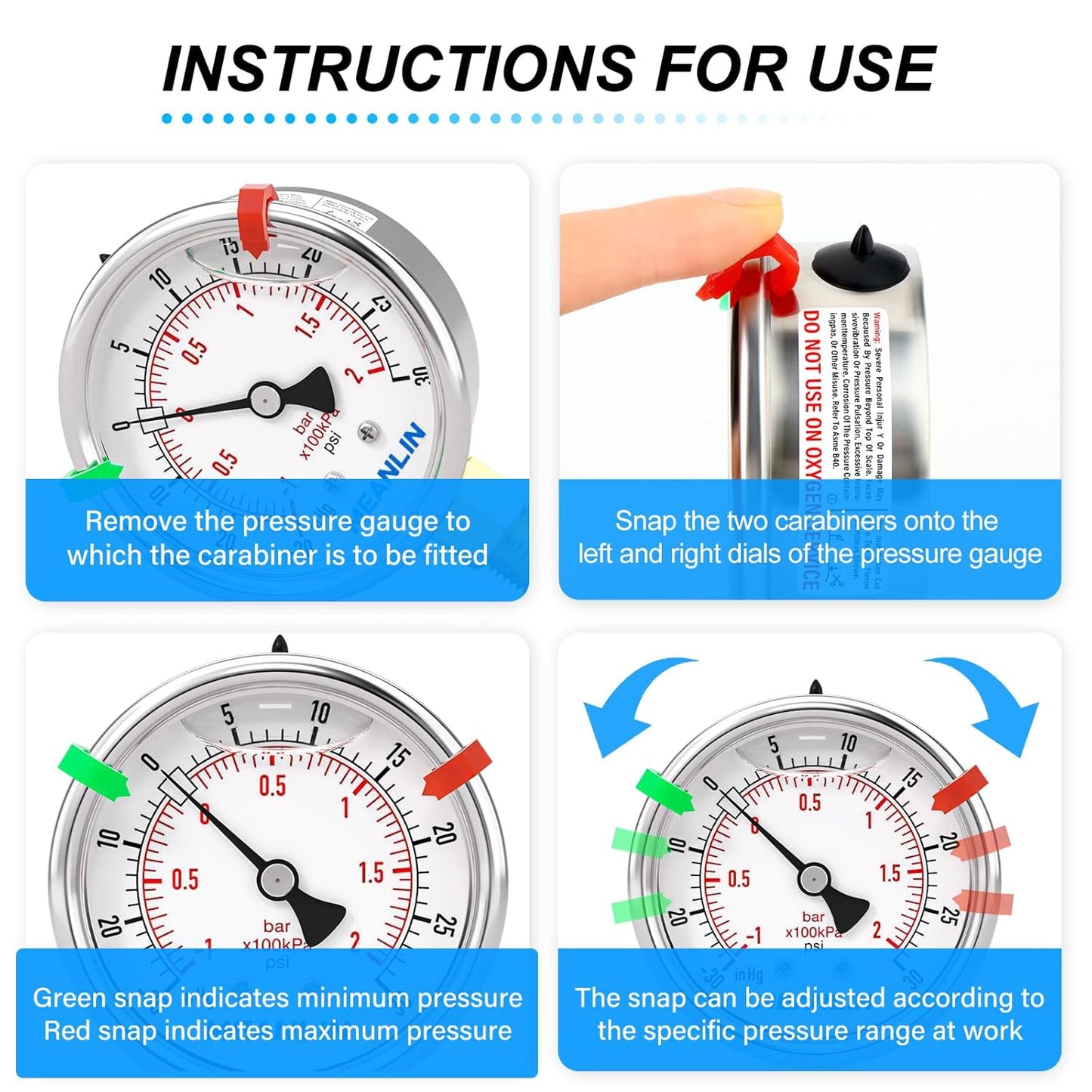 MEANLIN MEASURE -30inHG~30Psi Vacuum Pressure Gauge 1/8" NPT 2.5" FACE DIAL, Stainless Steel Liquid Filled Pressure Gauge WOG Water Oil Air Lower Mount (with 2PCS Snaps)