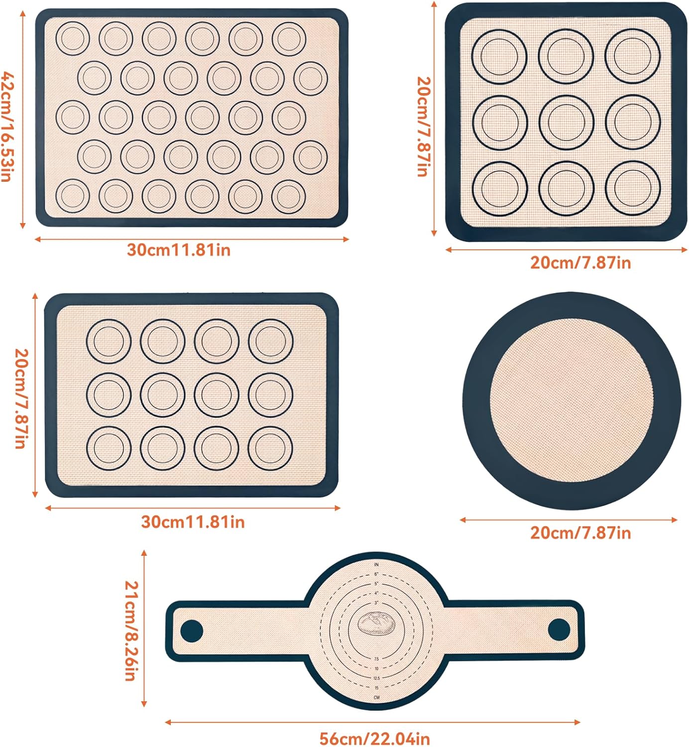 Silicone Baking Mat,Bread Baking Mats All-in-One Silicone Baking Mat Set - Kneading Mat,Non-Stick Pizza Bakeware Mat for Making Cookie,Bread,Bun,Pastry