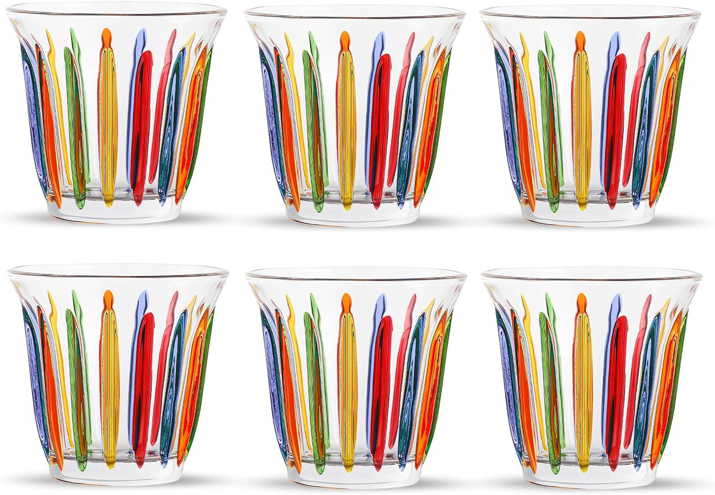 MHW-3BOMBER Coffee Glasses of 6 Drinking Glasses 8.1OZ Colored Painted Latte Glasses for Espresso, Whiskey, Vodka, Spirits & Liquors G5035C*6