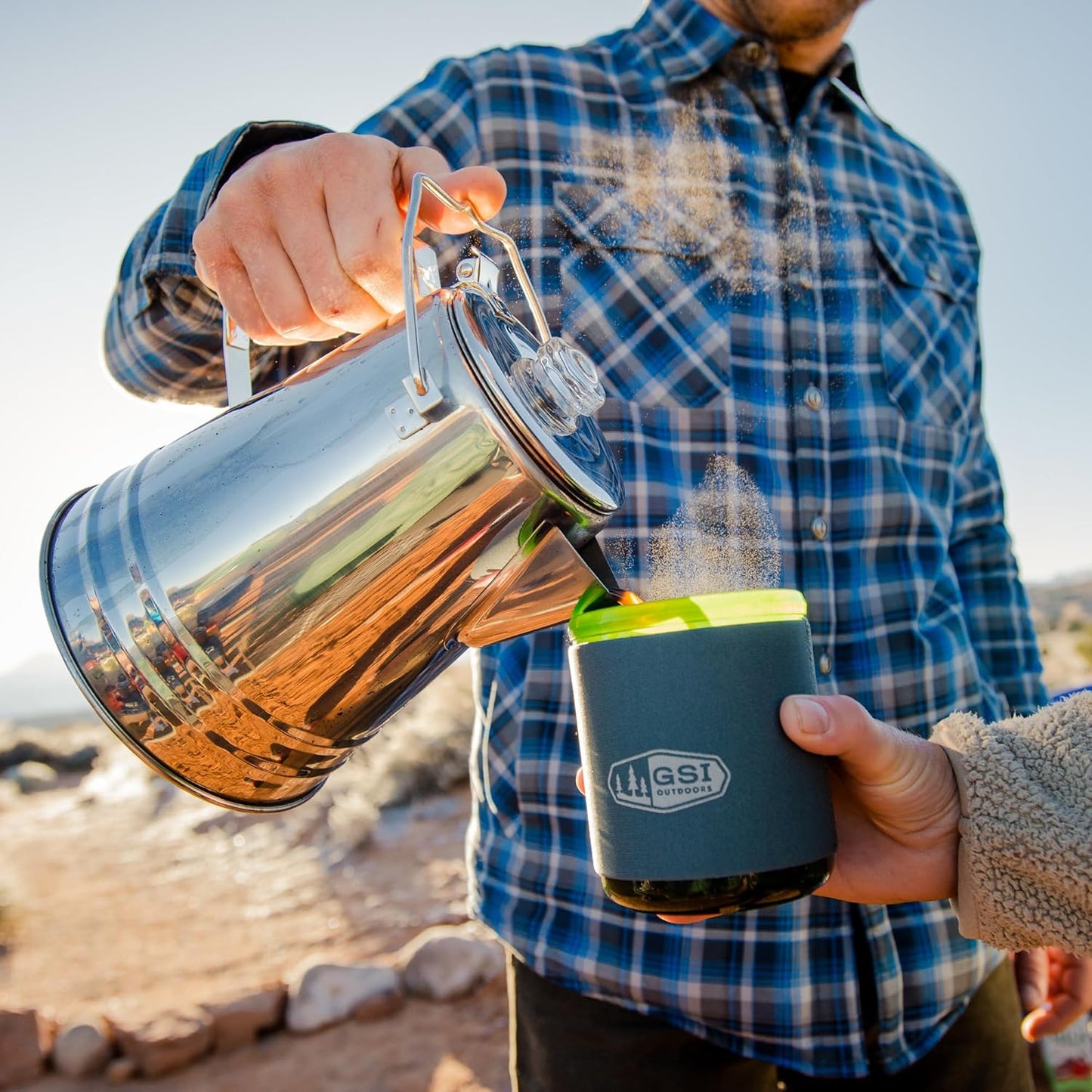 GSI Outdoors Percolator Coffee Pot I Glacier Stainless Steel Ultra-Rugged for Brewing Coffee Over Stove and Fire Ideal for Group Camping, 36 Cup