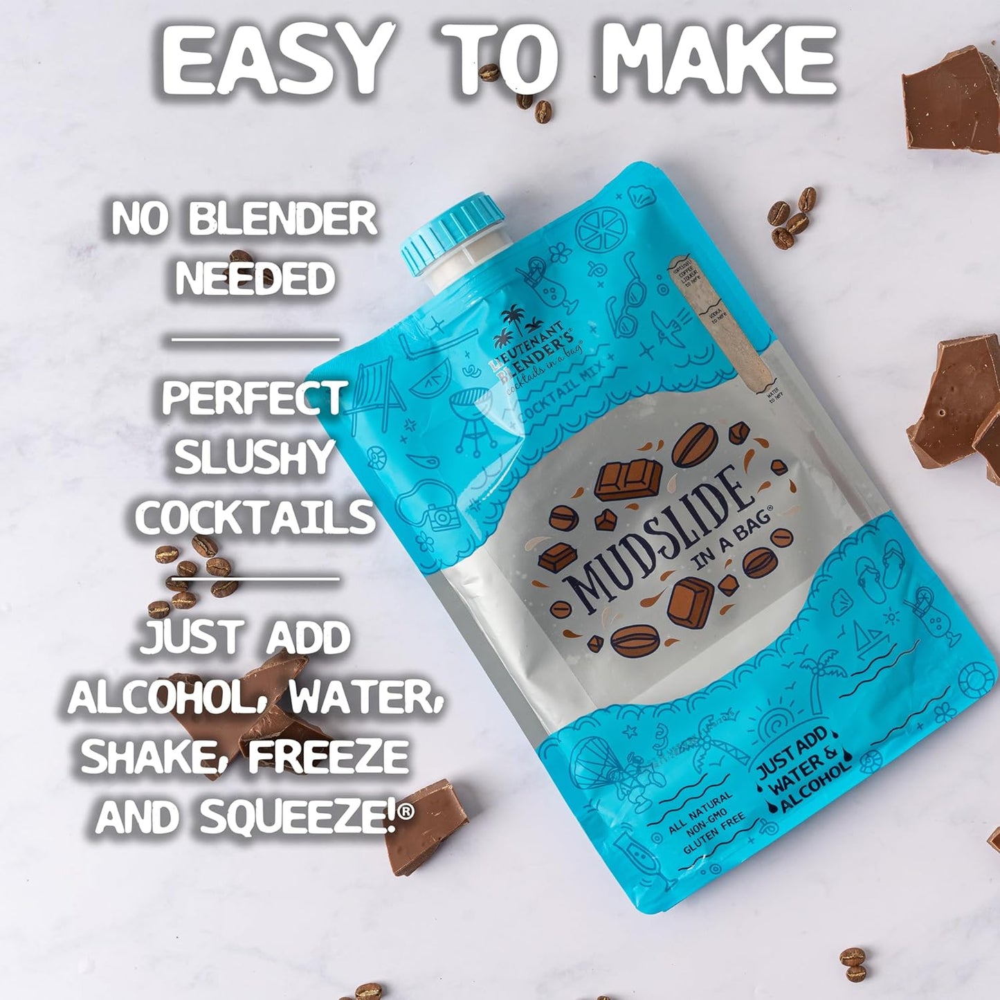 Lt. Blender's Mudslide Cocktail Mix - All Natural Creamy Rich Chocolate Coffee Blend, Easy to Make Slushy Cocktail, Resealable and Portable, 16 Servings per bag (Pack of 1)
