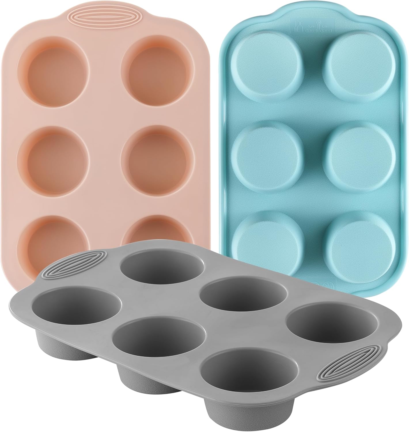 Silicone Muffin Pan, Food Grade Silicone Cupcake Molds for Baking Muffins and Cupcakes, 6-Cup Nonstick Cupcake Pan, Easy Cleaning and BPA-Free (Gray, Orange, Blue)
