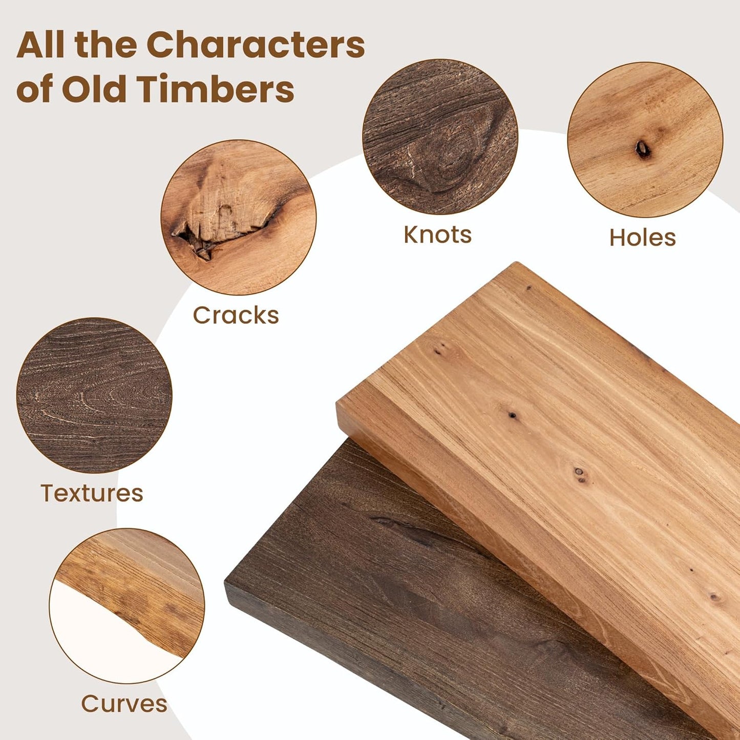 Floating Shelves for Wall Decor, Rustic Solid Elm Wood Live Edge Floating Shelves Wall Mounted, Wall Shelves with Invisible Bracket for Living Room Bathroom Bedroom Kitchen, 24 Inch Set of 2, Walnut