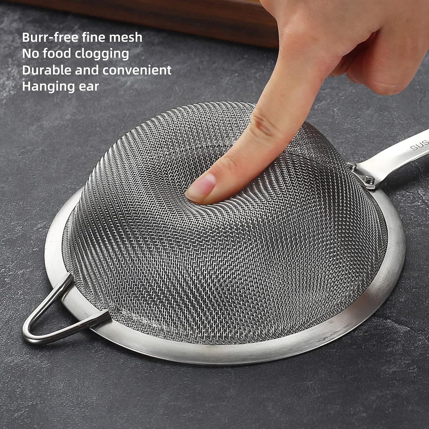 304 Stainless Steel Fine Mesh Strainers for Kitchen, Colander-Skimmer with Handle, Sieve Sifters for Food, Tea, Rice, Oil, Noodles, Fruits, Vegetable