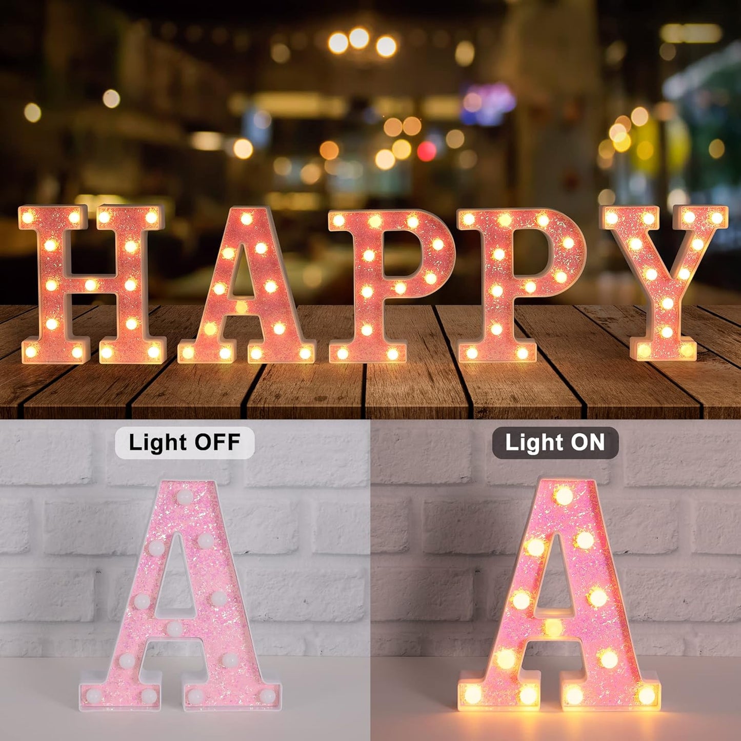Foaky Pink Light up Letters，Pink Party Decorations,Girls Room Decor,Glitter Light Up Letters,Alphabet Letter Sign for Night Light Birthday Party Girls Gifts, Home Bar Decoration（R）