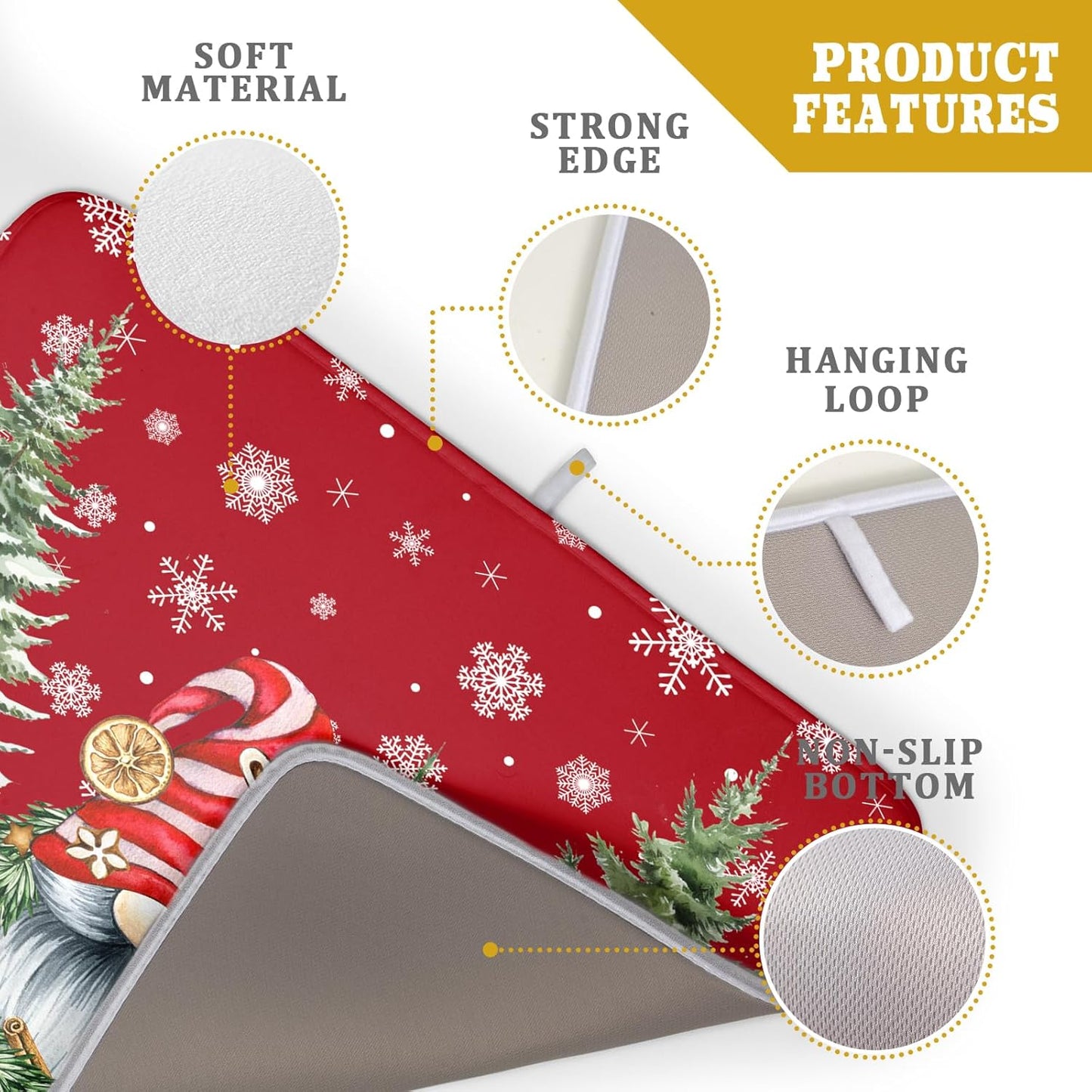 Christmas Dish Drying Mat for Kitchen Counter, Merry Christmas Dish Drying Mat 18 x 24 Inch Xmas Gnomes Absorbent Reversible Microfiber Dish Drying Pad Kitchen Drying Mat for Coffee Bar