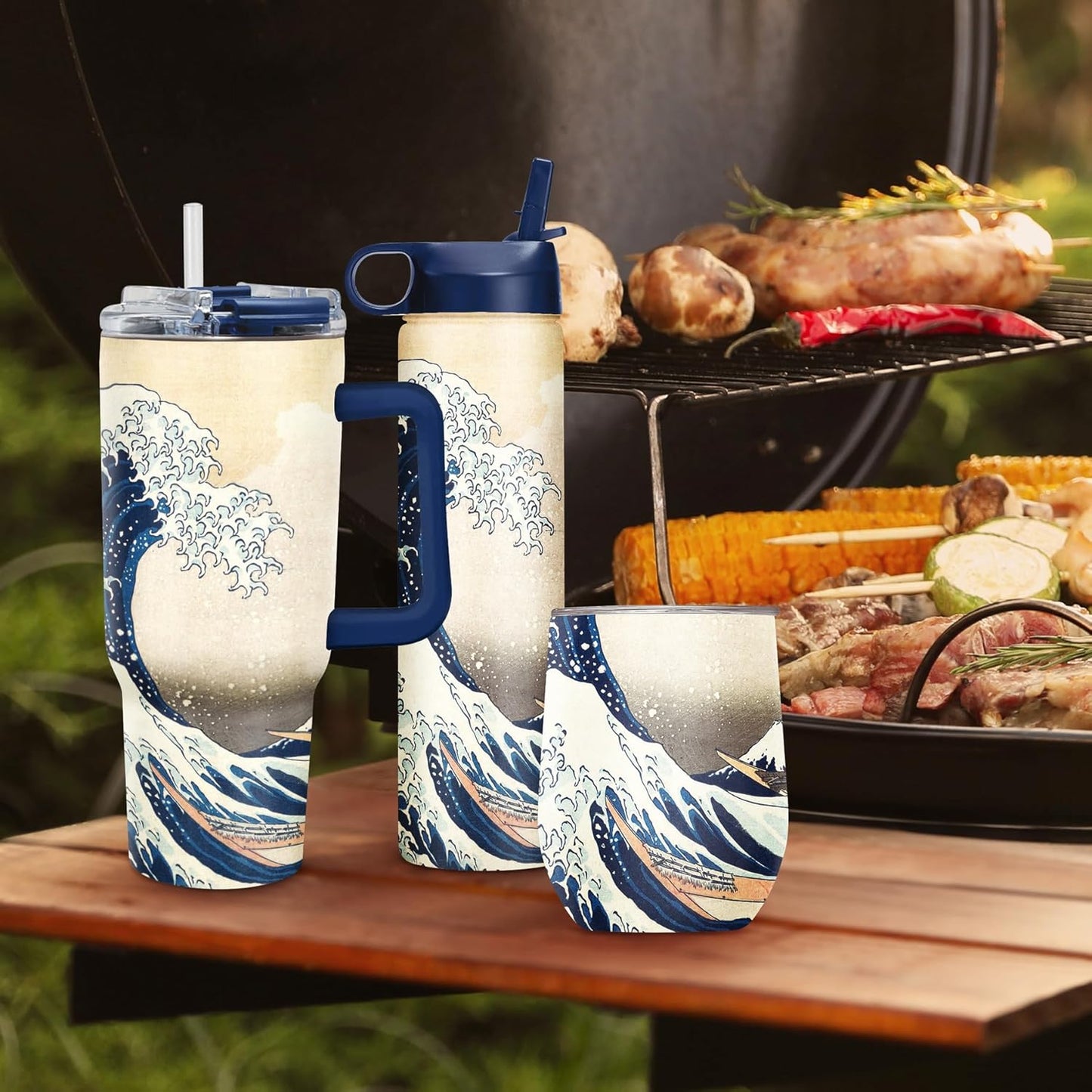 RainCaper 18/8 Stainless Steel Insulated Water Tumbler with Straw | 30oz, BPA-Free, Double Wall for Hot & Cold | Travel-Friendly, Cup Holder Ready (Hokusai The Great Wave)