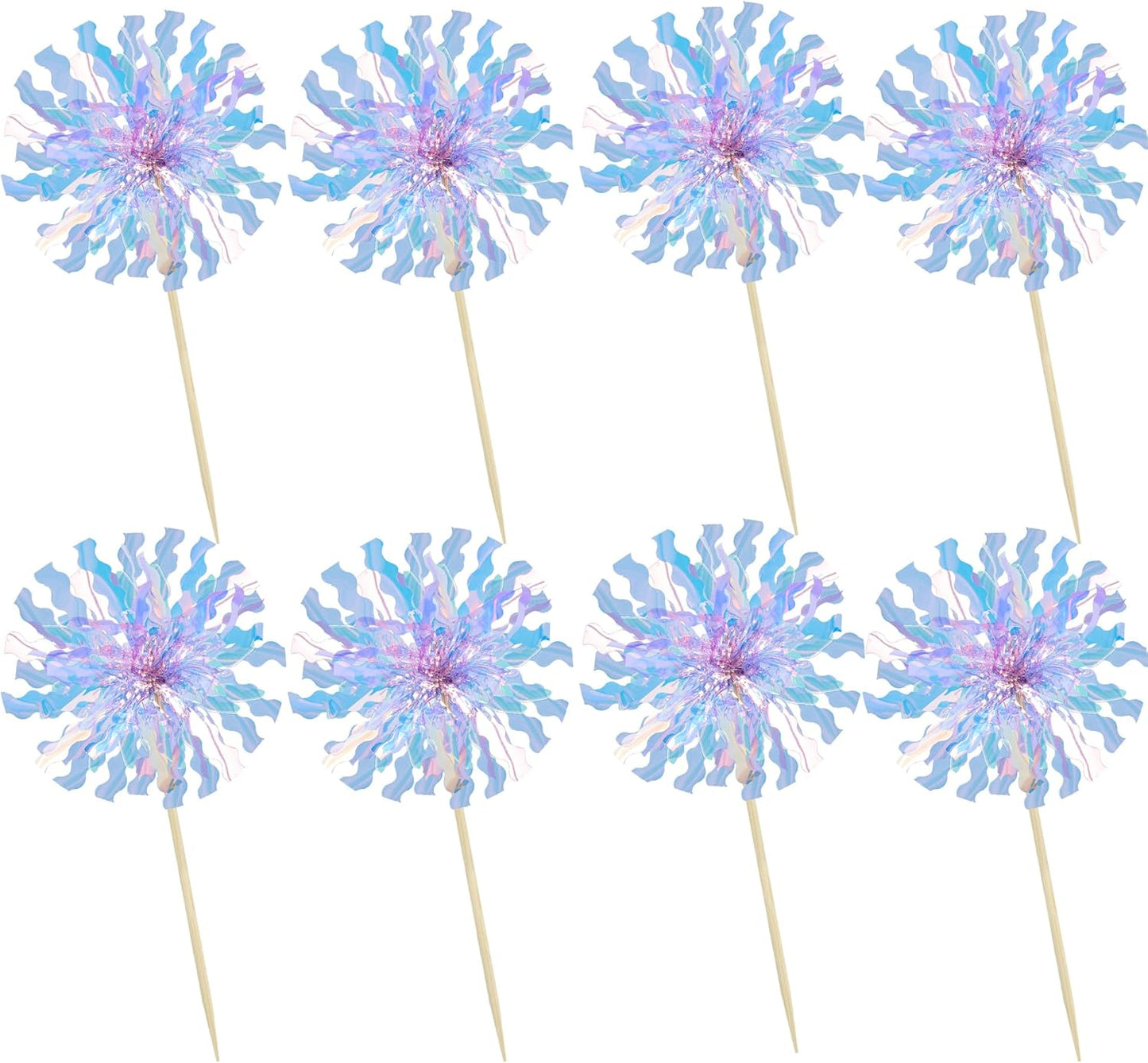 Ephlyn 30Pcs Foil Firework Cupcake Toppers Party Birthday Cake Toppers Supplies Sparkle Tinsel Cocktail Fruit Toothpick for Birthday Wedding Graduation Party Light Blue