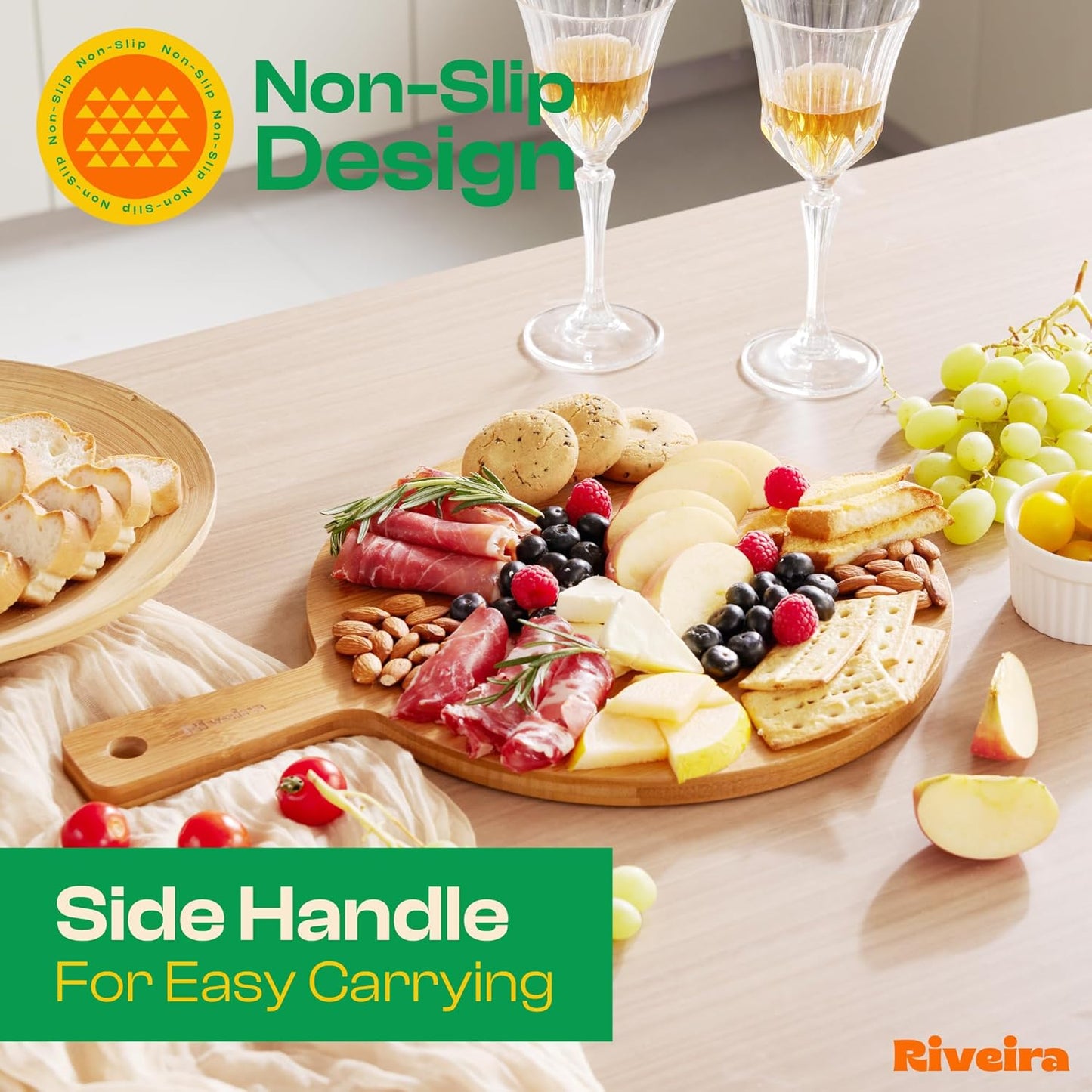 Riveira Brown Bamboo Wood Cutting Board – Gourmet Bamboo Grandeur: 17 x 12 Wooden Cutting Board – Wooden Cutting Boards For Kitchen Decorative – Innovative Juice Grooves Wooden Chopping Board