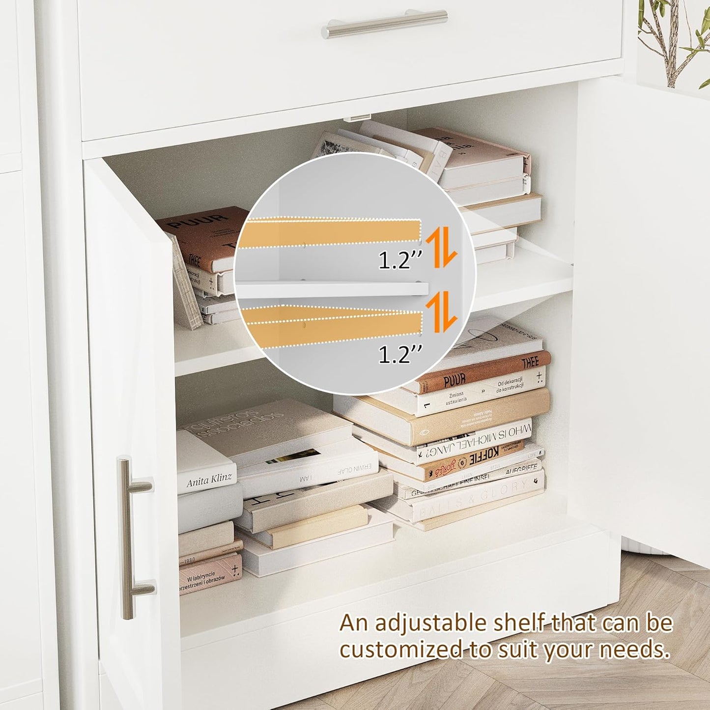 Vongrasig Sideboard Buffet Cabinet with Storage, 32” Modern Kitchen Storage Cabinet with Open Storage, Adjustable Shelf, Wood Farmhouse Coffee Bar Buffet Table for Kitchen, Dining Room, White