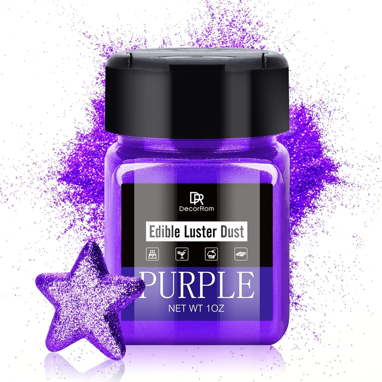 Edible Glitter - 1oz Luster Dust Edible Food Grade Glitter for Cocktail, Cake Decorating, Baking, Drinks - Shimmer Dust Powder, Metallic Food Coloring Powder for Icing, Fondant, Candy, Cookie (Purple)