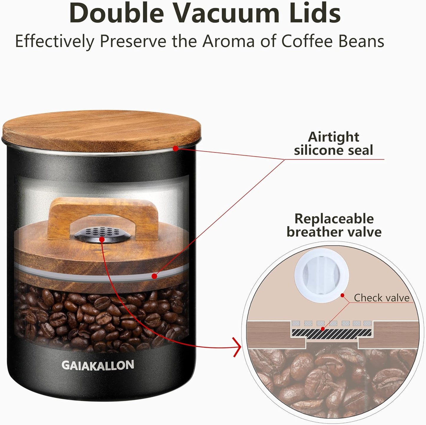 Vacuum Coffee Canister, Stainless Steel Airtight Coffee Storage Container, Coffee Container for 14oz Coffee Beans, Coffee Beans Storage, 42 fl.oz