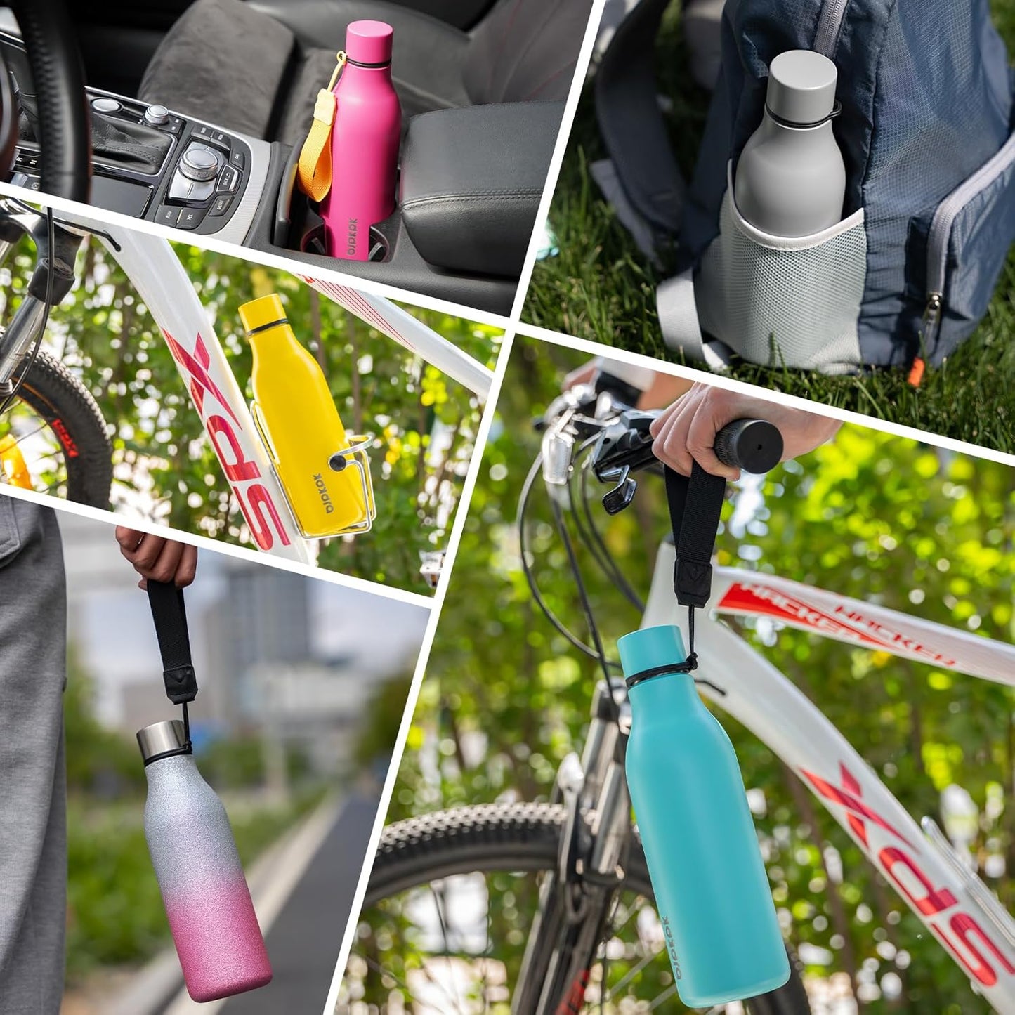 BJPKPK Insulated Water Bottles, 18 oz Stainless Steel Metal Water Bottle with Strap, BPA Free Leak Proof Thermos, Mugs, Flasks, Reusable Water Bottle for Sports & Travel, Lilac Elegance (Pack of 2)