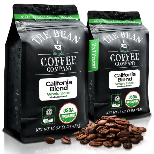 The Bean Organic Coffee Company California Blend, Medium Roast, Whole Bean Coffee, 16-Ounce Bags (Pack of 2)