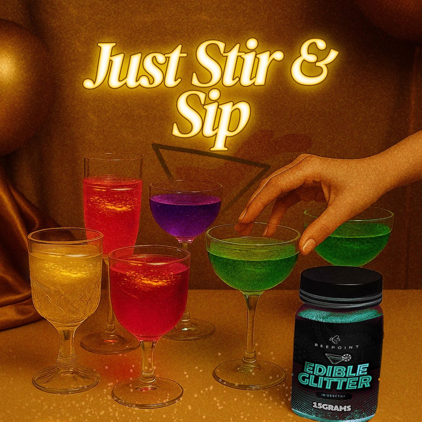 BeePoint Iridescent Edible Glitter for Drinks 15g - Food Grade, Vibrant Color Shimmer Powdered Dust for Drinks, Cocktails, Cake Decorating, Baking, Chocolates, Candy, Sweets, & Cookies - Vegan & Gluten Free