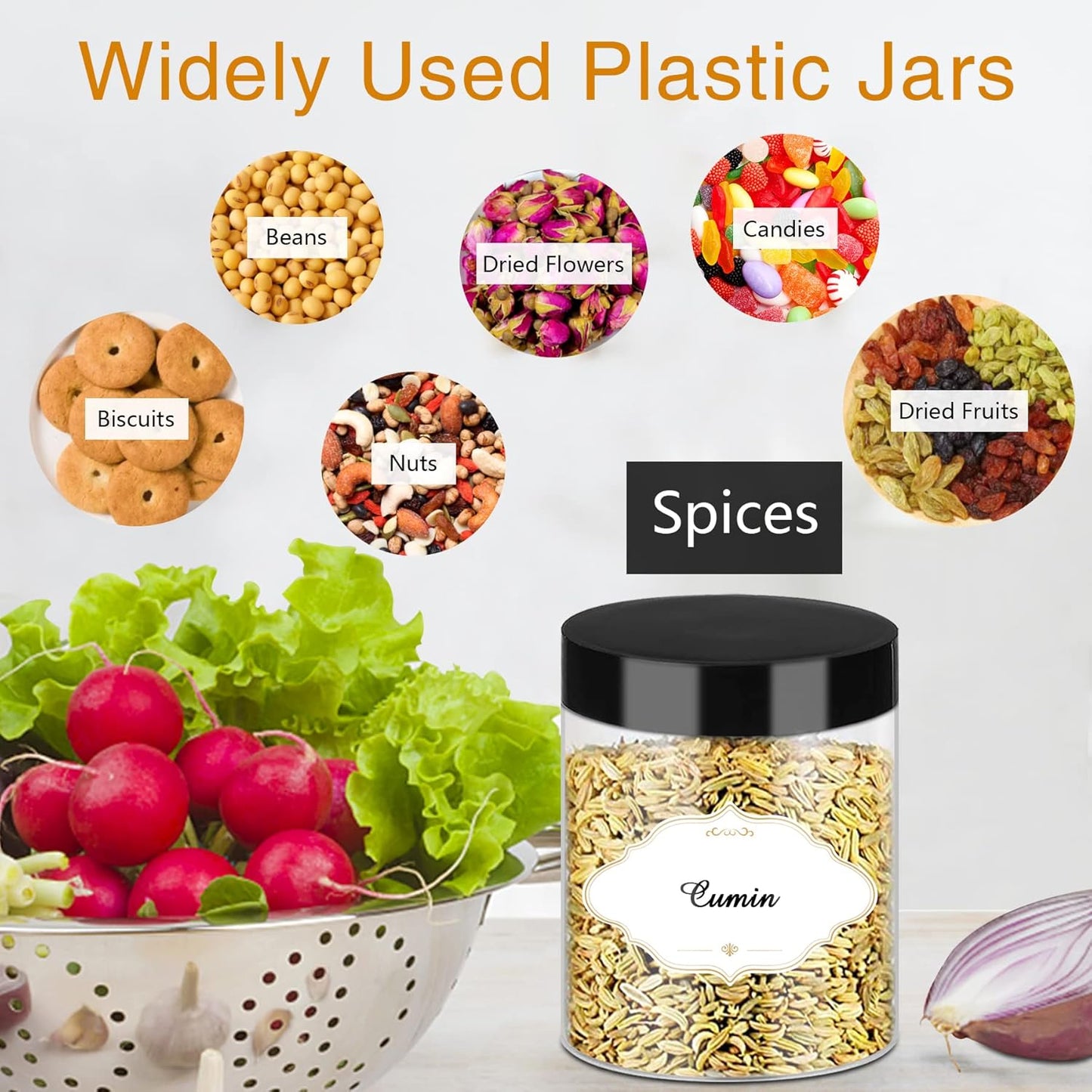 8 OZ Plastic Jars with Lids, Slime Containers with Lids 48 Pcs Airtight Round Plastic Storage Jars Wide-Mouth Containers for Slime, Kitchen and Household Food Storage of Dry Goods