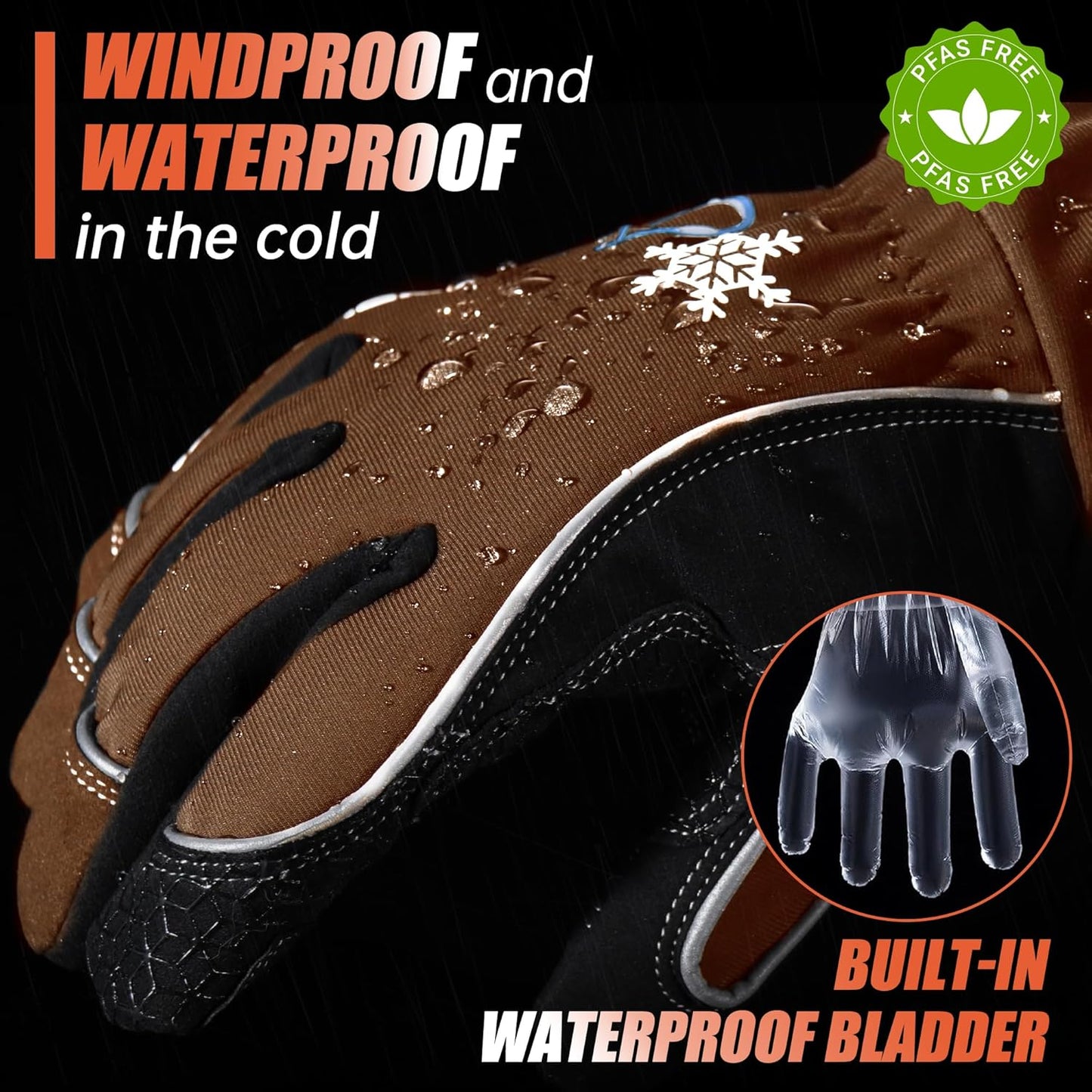 HANDLANDY Winter Insulated Work Gloves, 3M Thinsulate Thermal Water-Resistant Glove for Men Women Touch Screen, Warm Ski Snowboard Cold Weather Gloves (Brown, Medium)