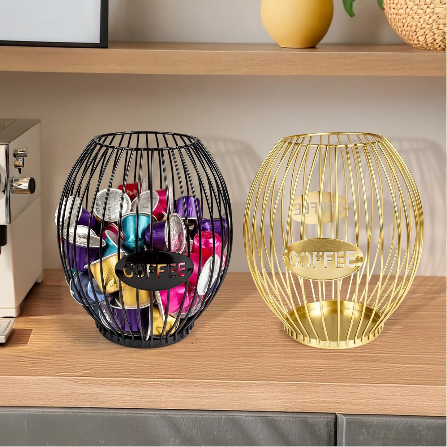 Stainless Steel Elliptical Cup Coffee Basket pods holder Sturdy for Home or Office Kitchen Counter Organizer Espresso Capsule (Gold)