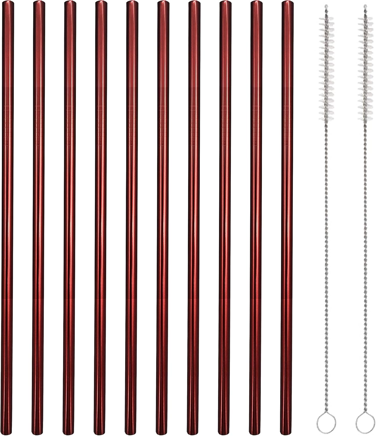 10 Pcs Stainless Steel Straws, Reusable Drinking Straws, Straight Metal Straw Sets with 2 Pcs Cleaning Brushes (10.5 Inch, Red)