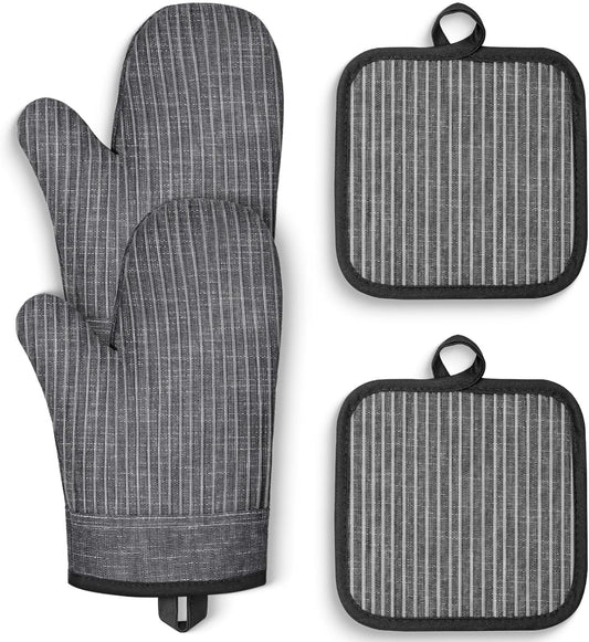 Oven Mitts and Pot Holders, Silicone Oven Gloves, 500 F Heat Resistant Oven Mitts Sets, Non-Slip Silicone Textured Grip, Darkgray
