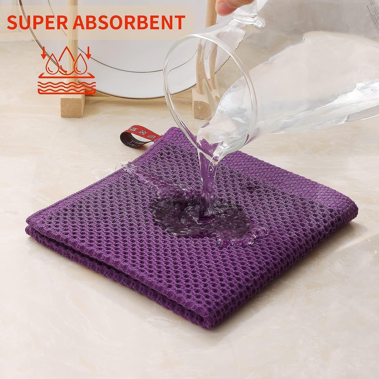 Kitinjoy 100% Cotton Kitchen Dish Cloths, 8 Pack Waffle Weave Ultra Soft Absorbent Dish Towels for Drying Dishes Quick Drying Kitchen Towels Dish Rags, 12 X 12 Inches, Violet