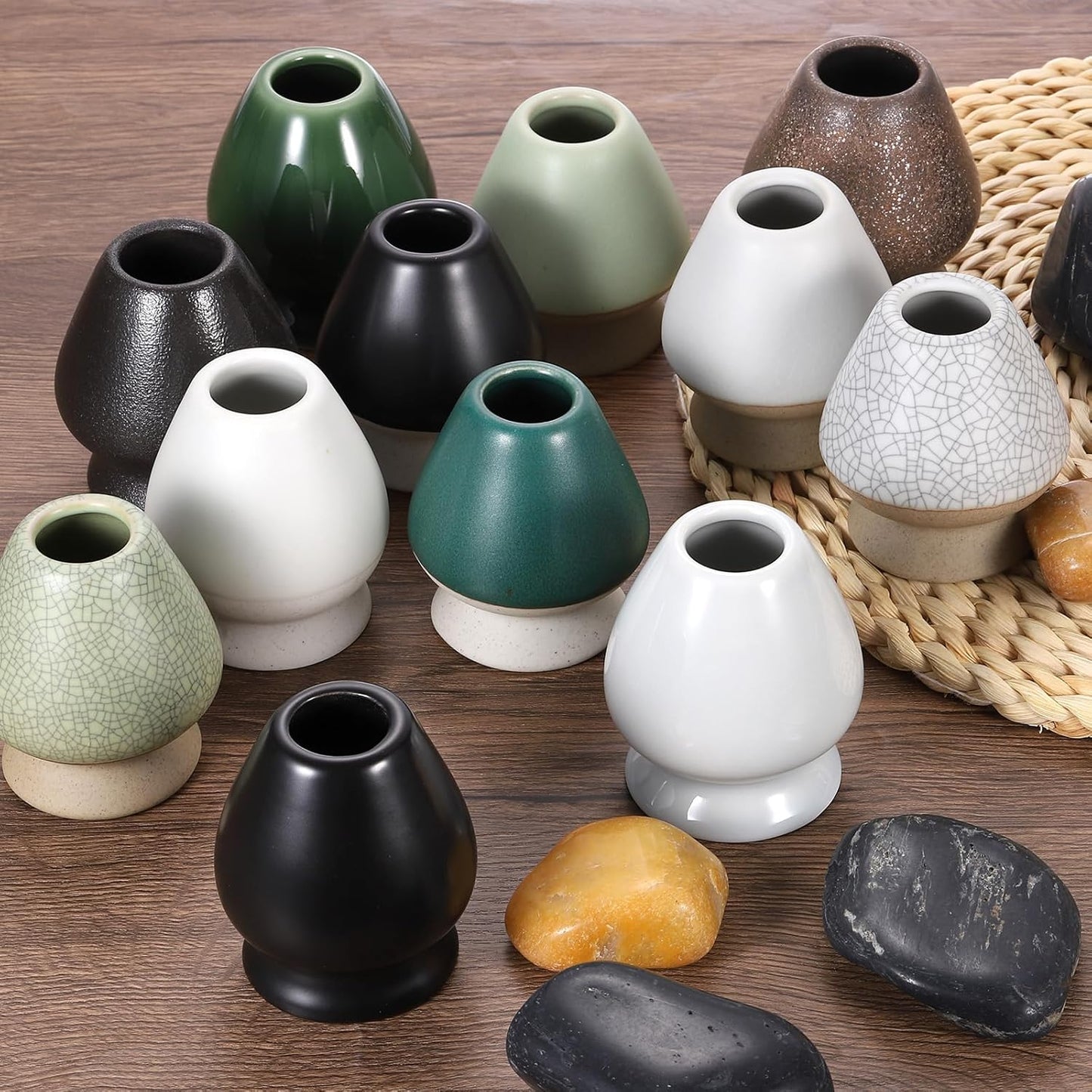 HARFINGTON Ceramic Chasen Stand 72mm Matcha Whisk Holder Teas Set Whisks Stand Traditional Matcha Tea Chasen Holder Tea Set Accessories for Tea Tasting, White