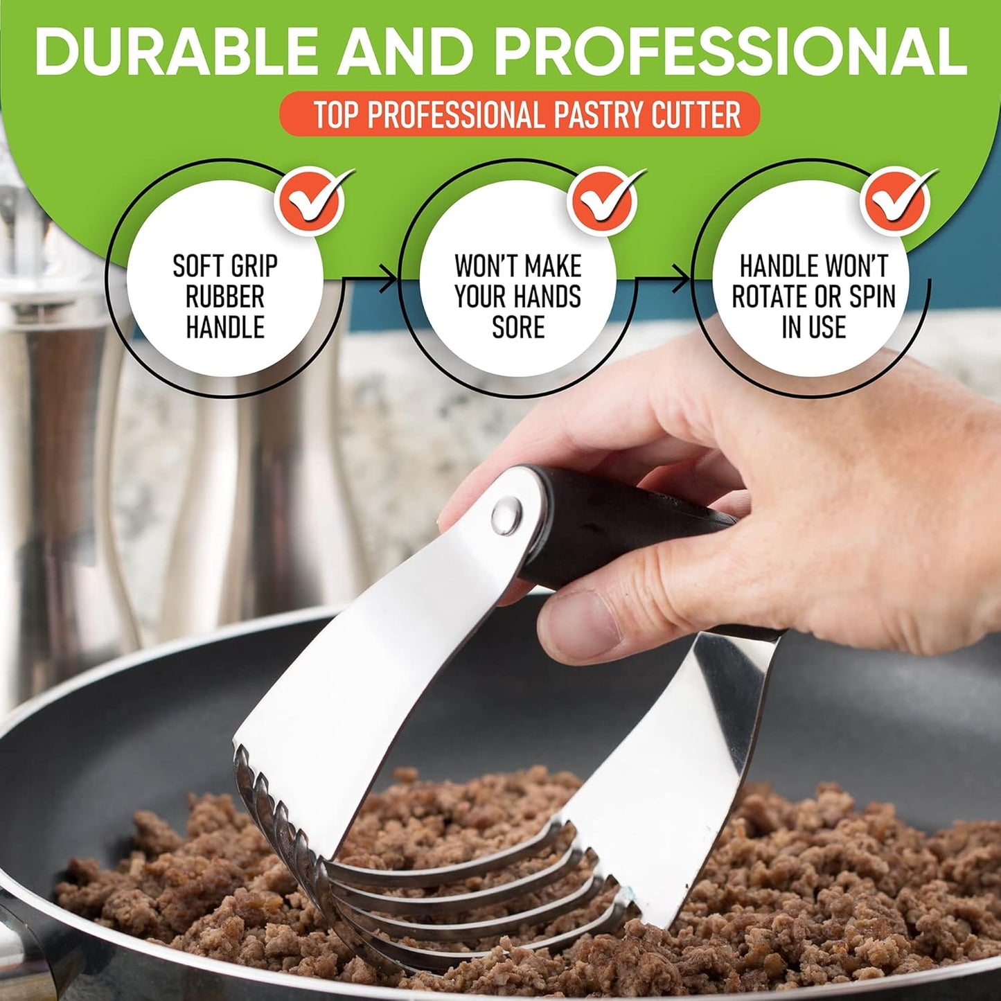 Spring Chef Dough Blender, Top Professional Pastry Cutter with Heavy Duty Stainless Steel Blades, Medium Size, Black