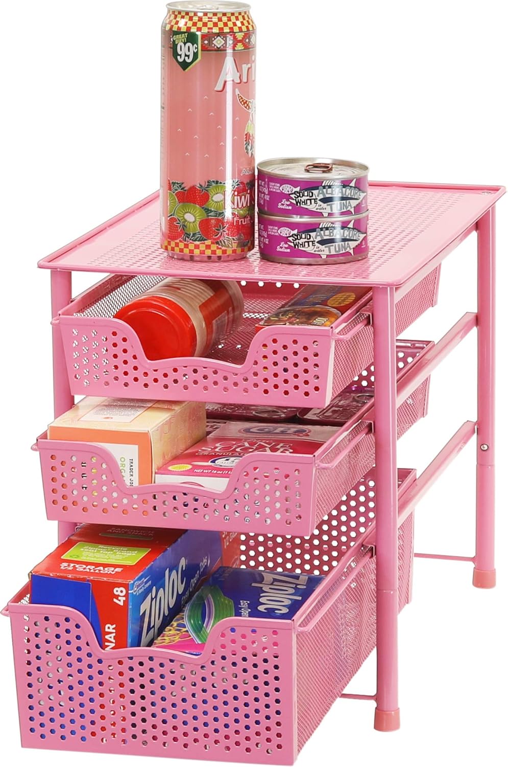 Simple Houseware Stackable 3 Tier Sliding Basket Organizer Drawer, Pink