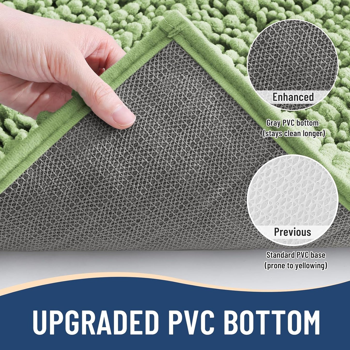 Arotive Luxury Chenille Bathroom Rug Mat, Extra Soft Thick Absorbent Shaggy Bath Rugs, Non-Slip Machine Wash Dry, Plush Bath Mats for Bathroom, Shower and Tub, 59x35, Sage Green