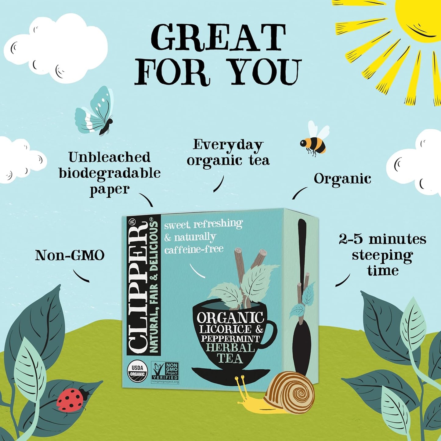 Clipper Tea Peppermint & Licorice Teabags – Caffeine Free, USDA Organic, Great Hot or Iced – Sweet, Refreshing, Natural, Fair & Delicious Sweet – 50 Tea Bags