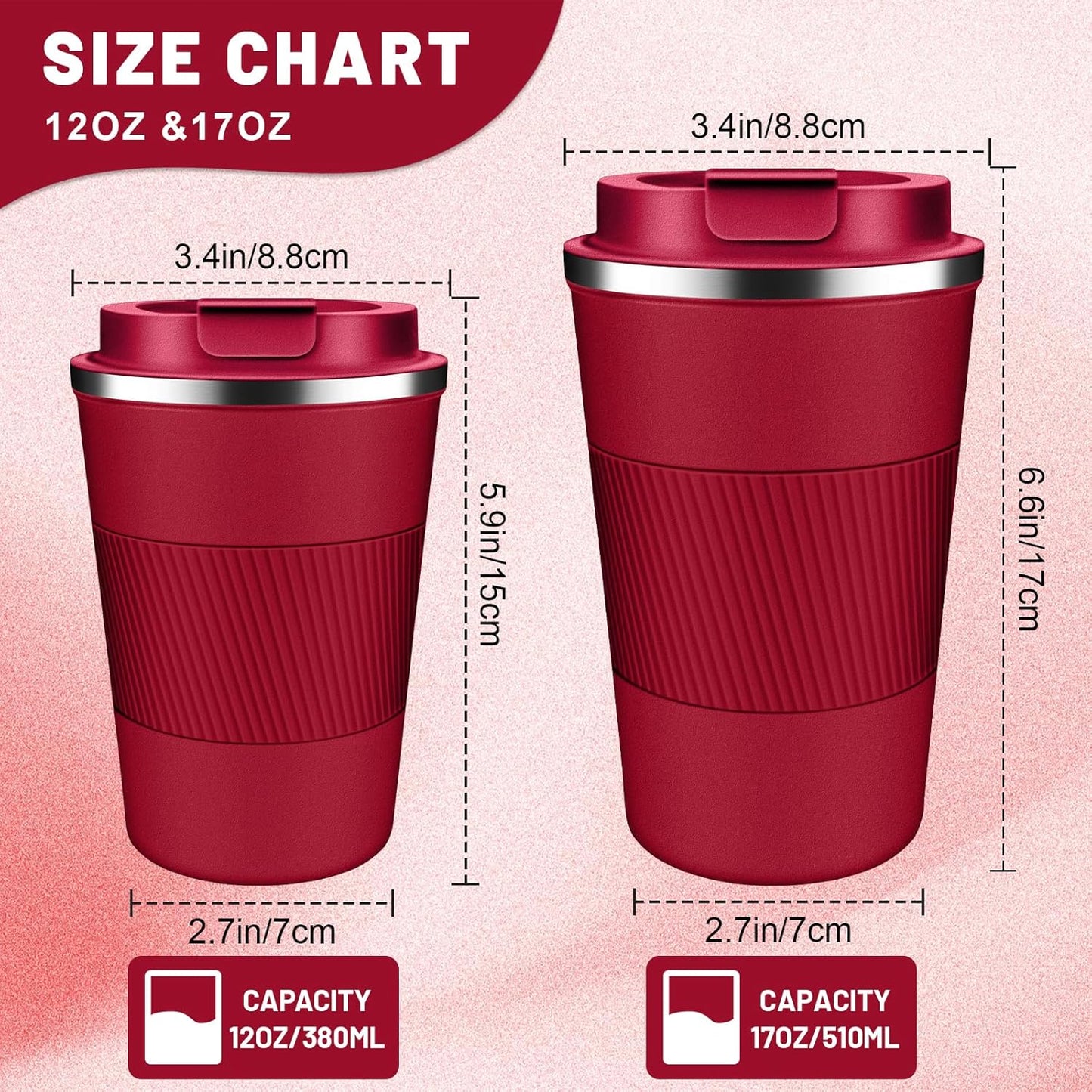 Insulated Coffee Tumblers with Flip Lid 12oz / 17oz, Stainless Steel Travel Coffee Mug Leak Proof, Vacuum Insulated Coffee Mug Reusable Cup, Keeps Cold and Hot for Coffee Tea