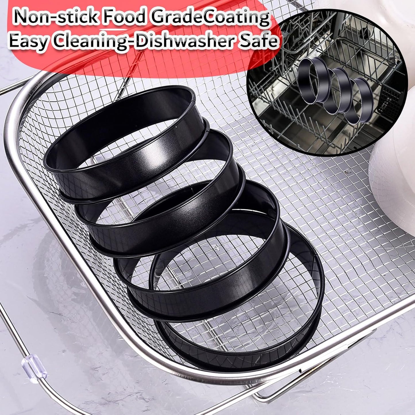 DATANYA 8Pack Crumpet Rings NONSTICK English Muffin Ring 4 Inch - Stainless Steel Double Rolled Tart Rings Upgraded Round Metal Cooking Pastry Ring Molds for baking