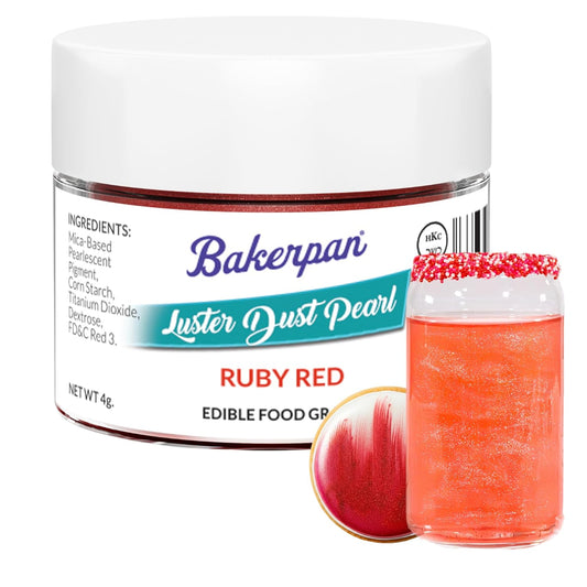 Bakerpan Pearl Luster Dust Edible, Ruby Red Edible Glitter for Cocktails, 4 Grams Edible Glitter for Cake Decorating, Cookies, Chocolates and Candies, Drinks (Made in USA)