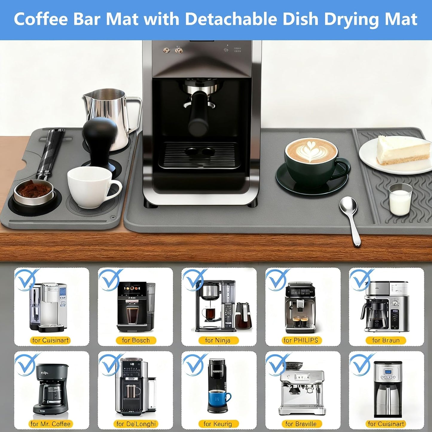 2-in-1 Coffee Bar Mat & Tamping Mat - 24”x16”Non-Slip Silicone Mats for Coffee Machines, Countertop, Bars, Kitchen Counter