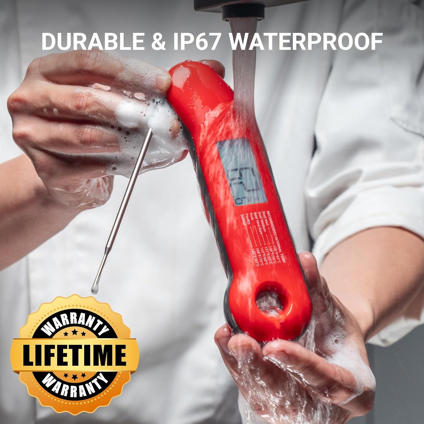 Professional Meat Thermometer Digital, Ultra-Fast 0.5 Sec Instant Read, NIST Certified ±0.5°F Accuracy, 100% Waterproof, Auto-Rotating Backlit Display, Lift-to-Wake, for BBQ/Cooking/Candy