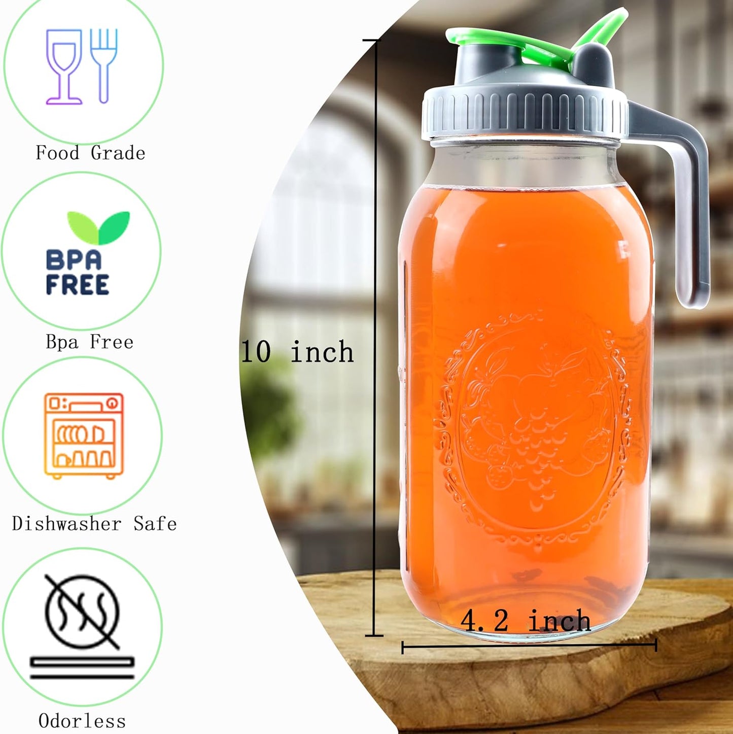 Cold Brew Mason Jar Iced Coffee Maker 64 Oz Wide Mouth Jar Cold Brew Pitcher With Coffee Filter Food Grade Airtight & Leak-Proof Pitcher 2 Quart