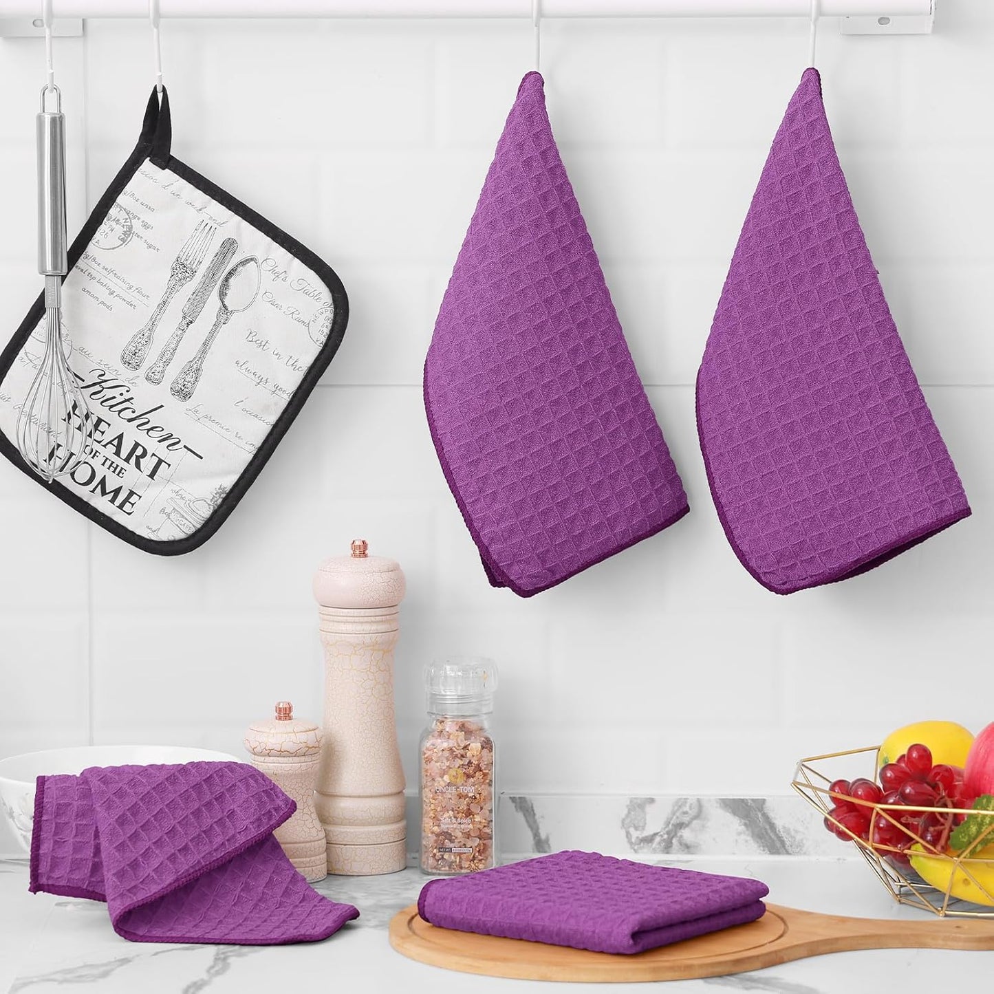 Homaxy Microfiber Waffle Weave Kitchen Dish Cloths, 12 x 12 Inch Ultra Absorbent and Solid Color Dish Towels for Kitchen Fast Drying Dishcloth for Washing Dishes, 6 Pack, Purple