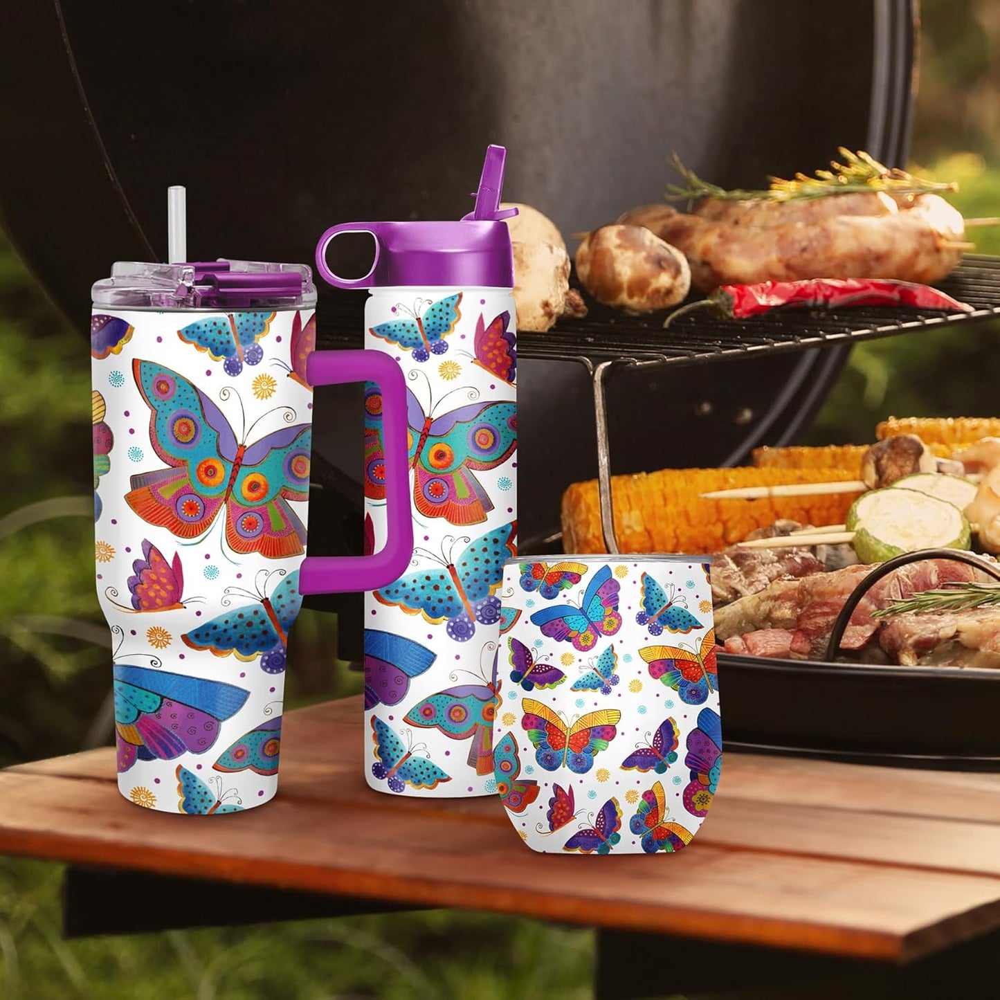 RainCaper 18/8 Stainless Steel Insulated Water Tumbler with Straw | 30oz, BPA-Free, Double Wall for Hot & Cold | Travel-Friendly, Cup Holder Ready (Laurel Burch Mariposas)