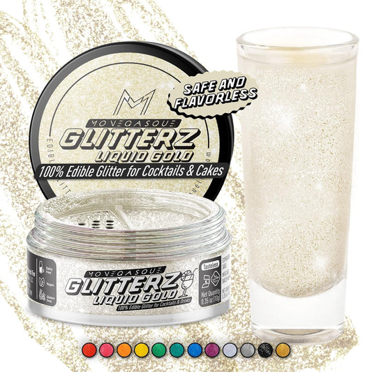 MONÉGASQUE Gold Iridescent Edible Glitter for Drinks 10g – Liquid Gold Edible Glitter for Cakes & Cocktails – Halloween Cocktail Drink Shimmer Sparkles – Decorating Sprinkles for Cupcakes & Cake