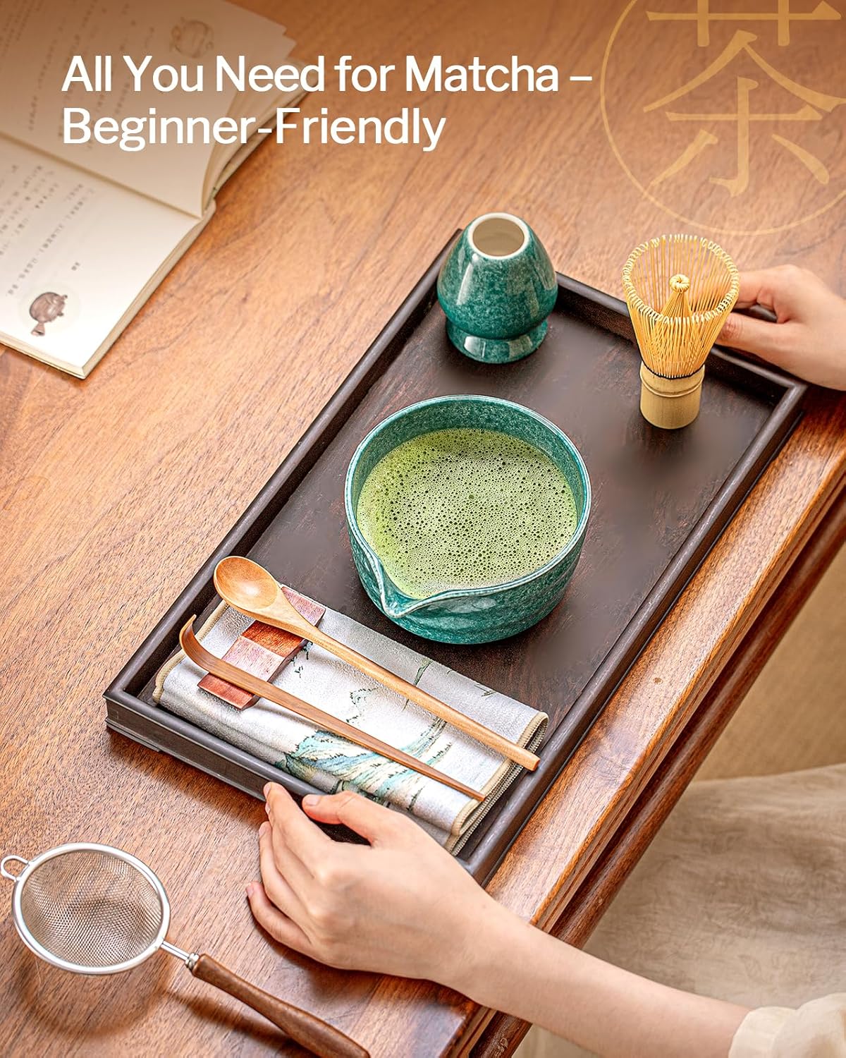 Artisan Matcha Whisk Set - 8 Pcs Premium Matcha Set with Bowl (Chawan), Bamboo Whisk & Tools | Matcha Kit for Making Breakfast/Latte | Gift for Matcha Lovers (Parrot Green)