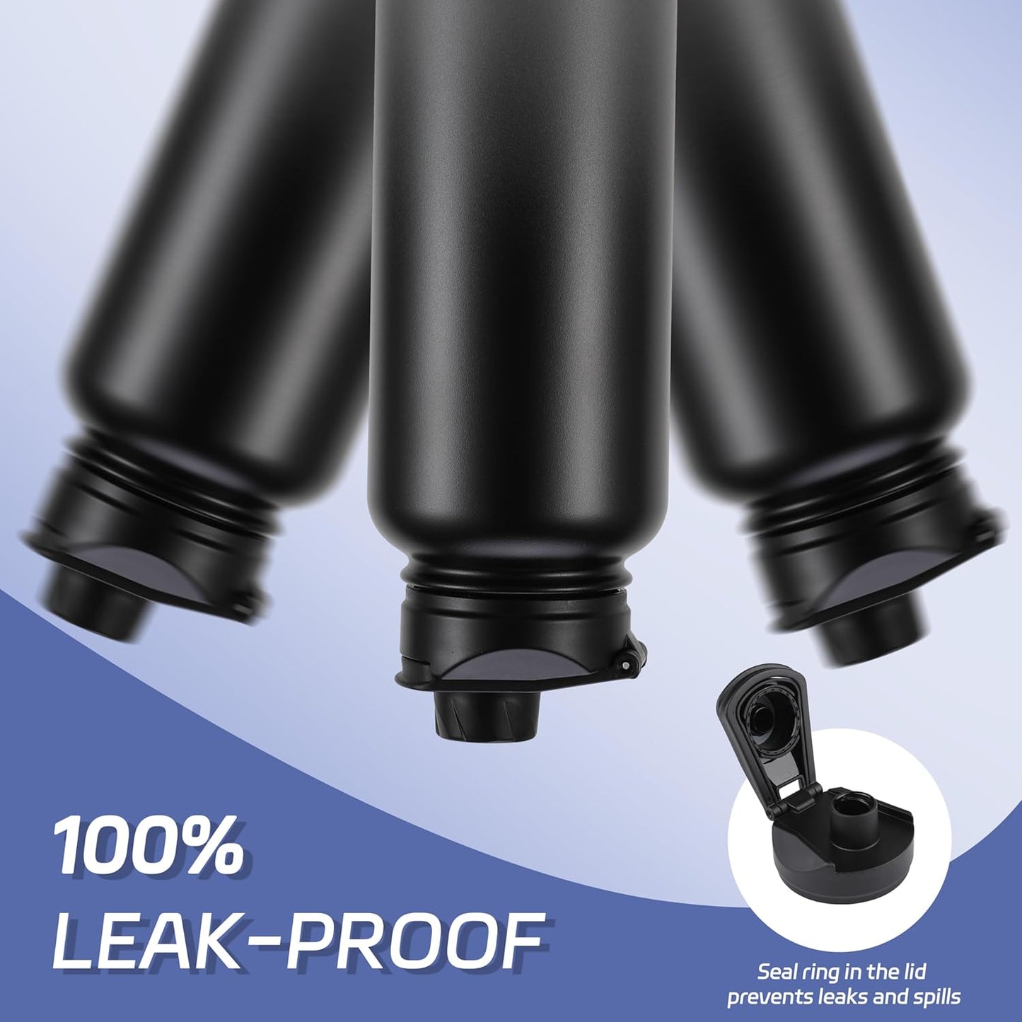 HASLE OUTFITTERS 32oz Stainless Steel Water Bottle, Vacuum Insulated Double Walled Leak Proof Sports Water Bottle with 2 Lids (Straw and Spout Lid) Thermo Mug Keep Cold and Hot(Black Gray Gradient,1)