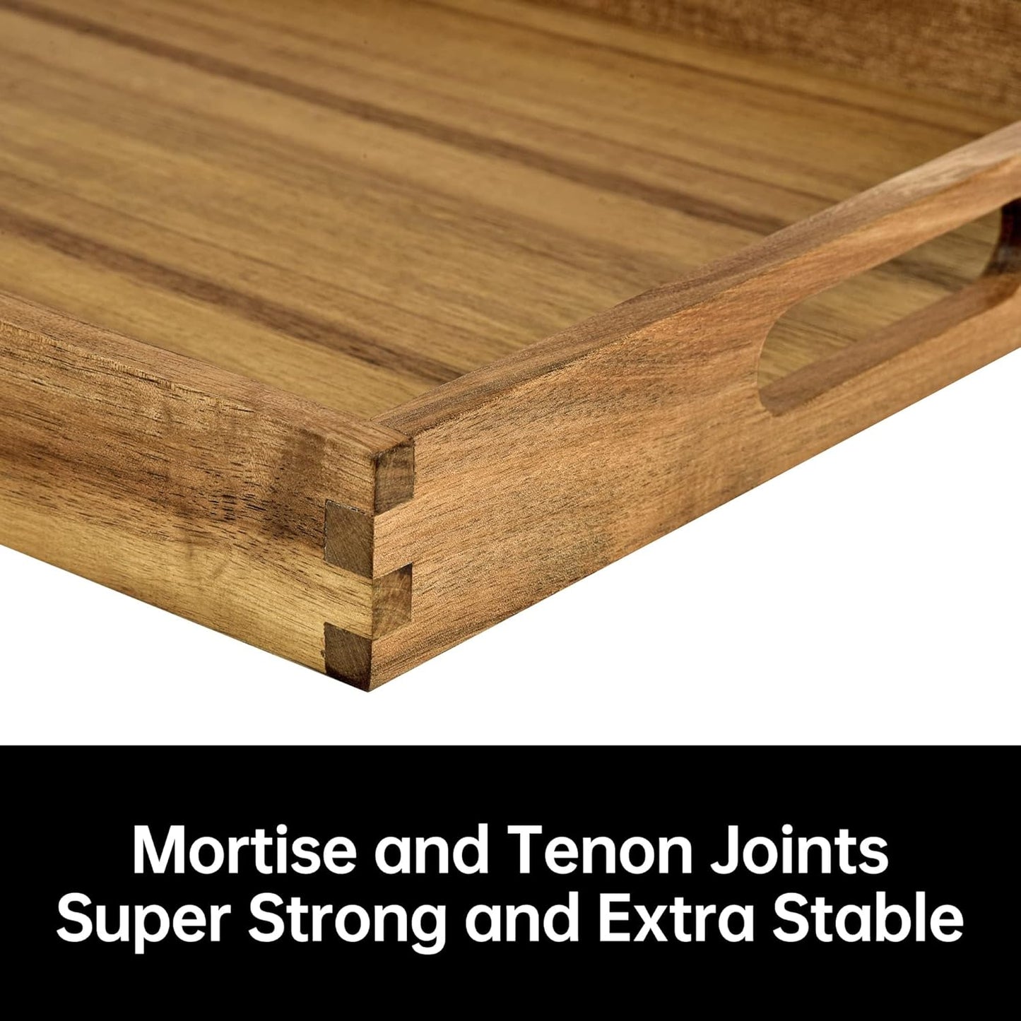 Acacia Wood Serving Tray with Handles - 17-Inch Decorative Wooden Tray - Perfect for Breakfast, Lunch, Dinner, Appetizers, Patio, Ottoman, Coffee Table - Durable Living Room and Couch Tray