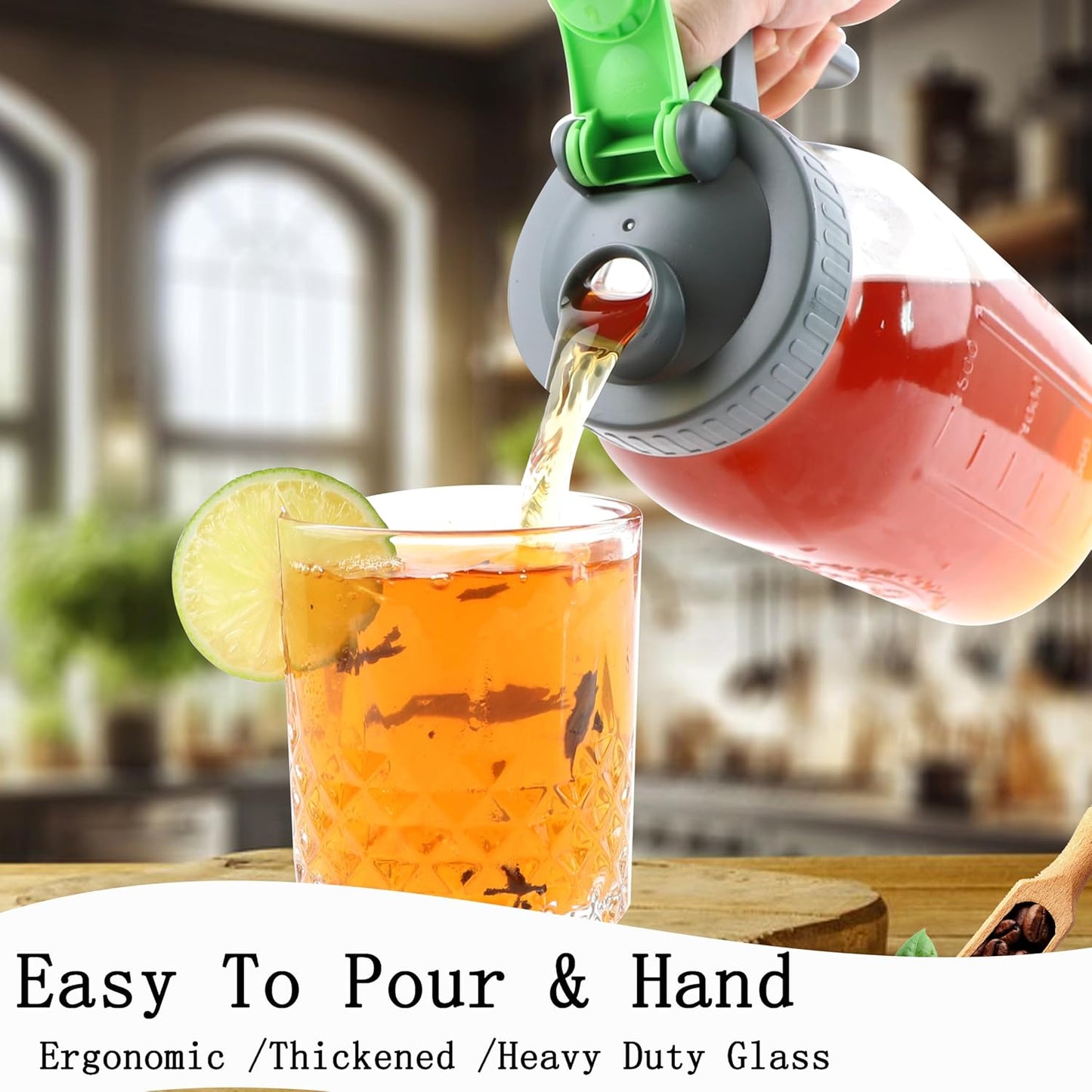 64 Oz Mason Jar Cold Brew Coffee Tea Maker With Food Grade Filter Infuser 2 Quart Glass Pitcher With Lid Half Gallon Iced Hot Tea Pitchers Leak-Proof Jug For Coffee Sun Tea Juice Lemonade Cold Brew